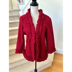 Susan Bristol Red Ruffle Trim Boiled Wool Jacket